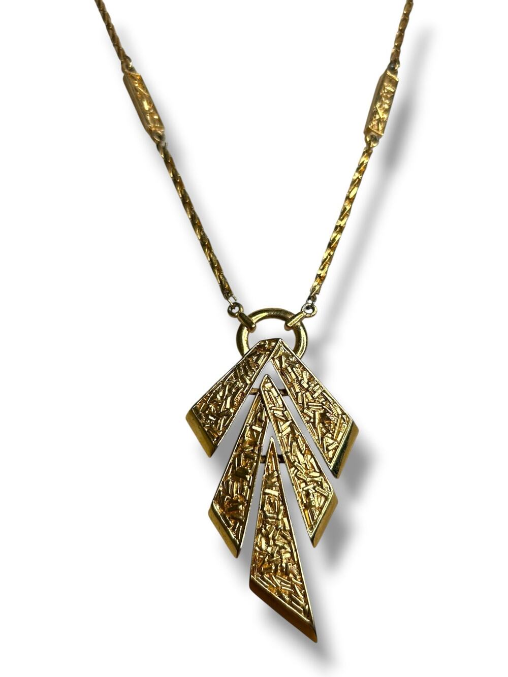 Vintage Crown Trifari Brutalist Textured
Pendant Necklace Gold Tone 1960s